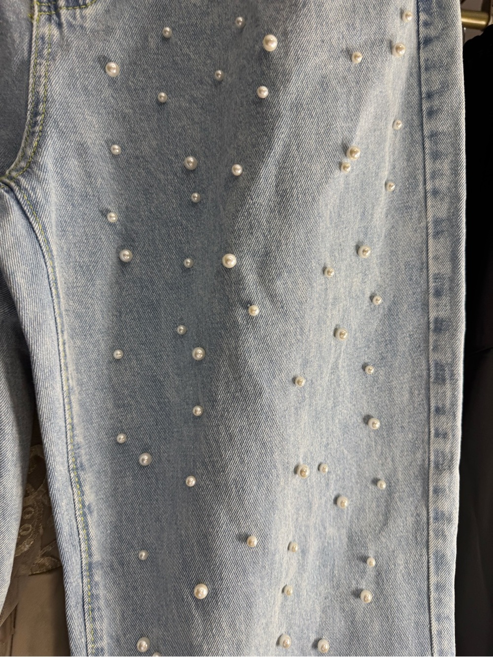 Women’s Light Blue Pearl-Embellished Jeans - Picture 3 of 8